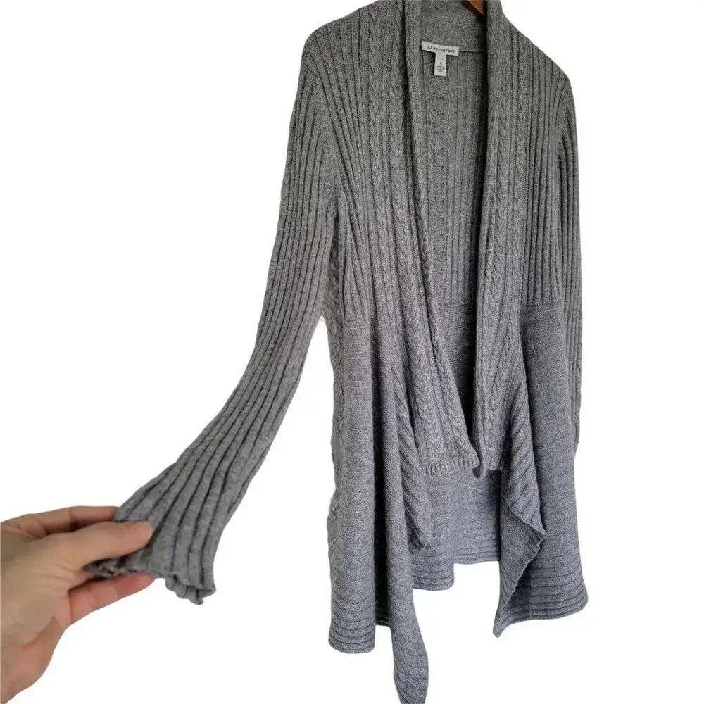Autumn Cashmere Wool Asymmetric Open Front Cardigan Women M Gray Italian Yarn
